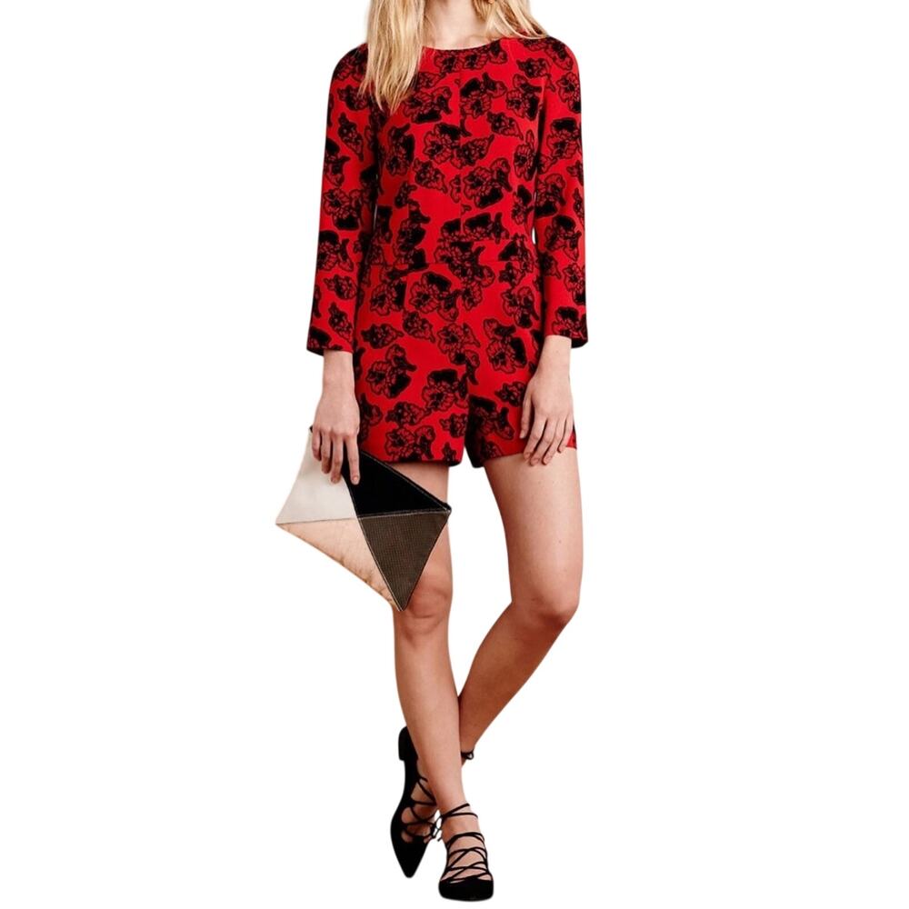 Peter Som x Anthropologie Blaine Floral Romper Red Black Jumpsuit Women's Size 4